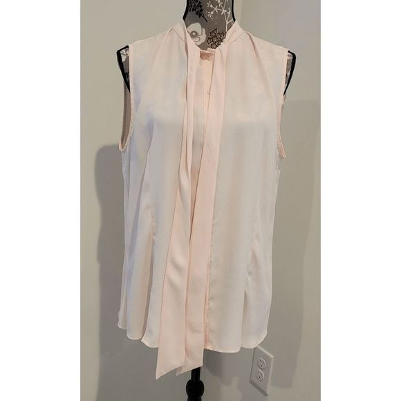 Anne Klein Light Peach Sleeveless Button-down Blouse with Tie - Picture 2 of 7